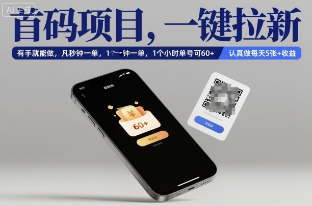 首码项目，一键拉新，有手就能做，几秒钟一单，1个小时单号可60+，认真做每天5张+收益【揭秘】-nangewz