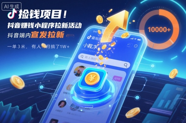 捡钱项目！抖音賺钱小程序拉新活动，抖音端内宣发拉新，一单3米，有人半个月搞了1W+-nangewz