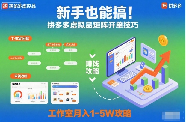 新手也能搞！拼多多虚拟品矩阵开单技巧，工作室月入1-5W攻略【揭秘】-nangewz