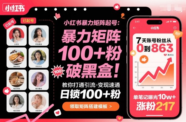 小红书暴力矩阵起号，教你打通引流-变现速通，日锁100+粉，破流量黑盒-nangewz