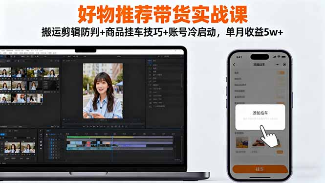 好物推荐带货实战课：搬运剪辑防判+商品挂车技巧+账号冷启动，单月收益5w+-nangewz