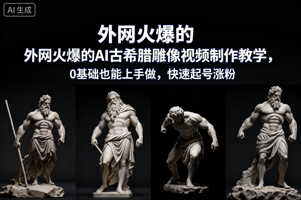 外网火爆的AI古希腊雕像视频制作教学，0基础也能上手做，快速起号涨粉-nangewz