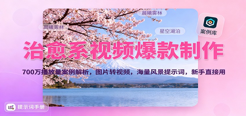 治愈系视频爆款制作，700万播放量案例解析，图片转视频，海量风景提示词，新手直接用-nangewz