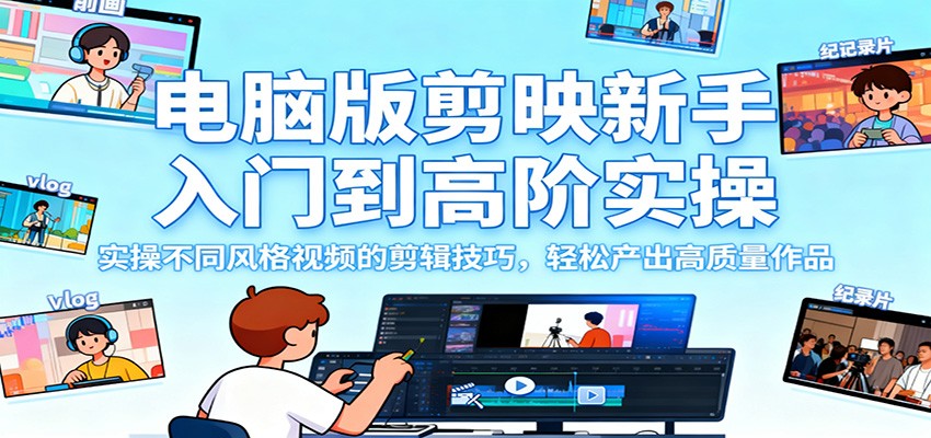 电脑版剪映新手入门到高阶实操，实操不同风格视频的剪辑技巧，轻松产出高质量作品-nangewz