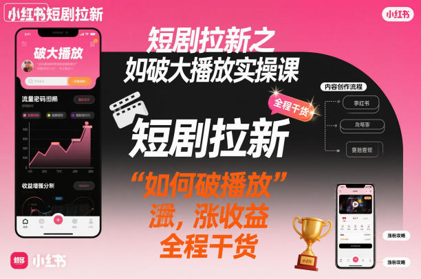短剧拉新之小红书如何破大播放实操课，如何破播放，涨收益，全程干货-nangewz