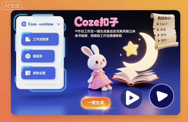 Coze扣子工作流一键生成童话皮克斯风格立体书视频，保姆级工作流搭建教程-nangewz