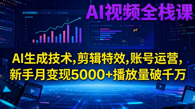 AI视频全栈课:AI生成技术,剪辑特效,账号运营,新手月变现5000+播放量破千万-nangewz