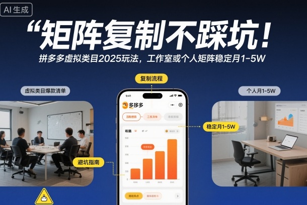 矩阵复制不踩坑！拼多多虚拟类目2025玩法，工作室或者个人矩阵稳定月1-5W【揭秘】-nangewz