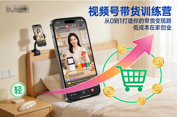 视频号带货训练营，从0到1打造你的带货变现路，低成本在家创业-nangewz