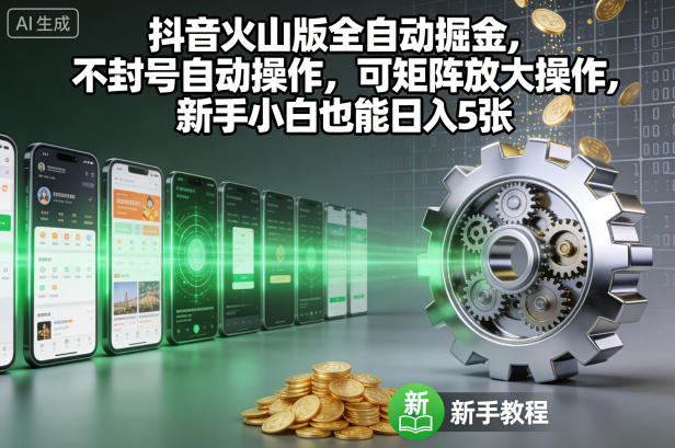 抖音火山版全自动掘金，不封号自动操作，可矩阵放大操作，新手小白也能日入5张【揭秘】-nangewz