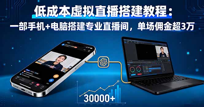 低成本虚拟直播搭建教程：一部手机+电脑搭建专业直播间，单场佣金超3万-nangewz