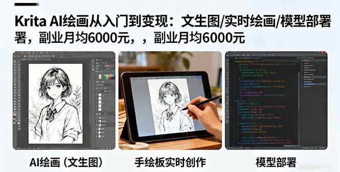Krita AI绘画从入门到变现：文生图/实时绘画/模型部署，副业月均6000元-nangewz