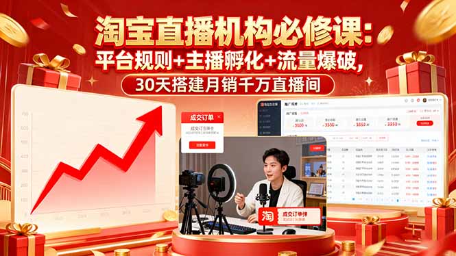 淘宝直播机构必修课：平台规则/主播孵化/流量爆破,30天搭建月销千万直播间-nangewz
