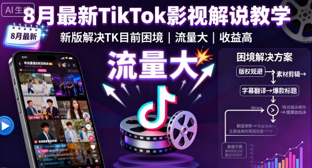 8月最新TikTok影视解说教学，新版解决TK目前困境，流量大，收益高-nangewz