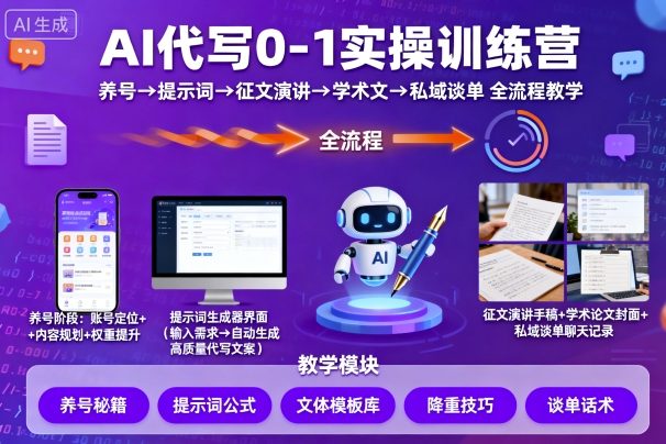 AI代写0-1实操训练营，从养号、提示词、征文演讲、学术文，到私域谈单的全流程教学-nangewz