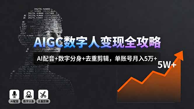 AIGC数字人变现全攻略，AI配音+数字分身+去重剪辑，单账号月入5万+-nangewz