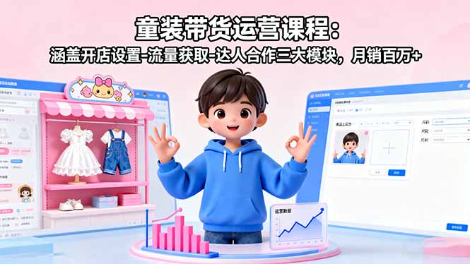 童装带货运营课程：涵盖开店设置-流量获取-达人合作三大模块，月销百万+-nangewz