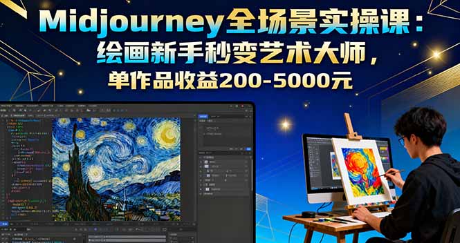 Midjourney全场景实操课：绘画新手秒变艺术大师，单作品收益200-5000元-nangewz