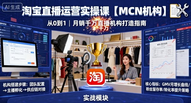 淘宝直播运营实操课【MCN机构】，从0到1做一家月销千W的直播机构-nangewz