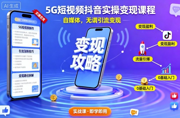 5G短视频抖音实操变现课程，自媒体，无谓引流变现-nangewz