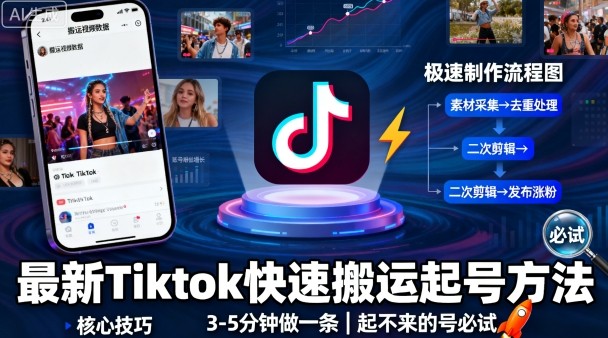 最新Tiktok快速搬运快速起号方法，3-5分钟做一条，起不来的号可以试试-nangewz