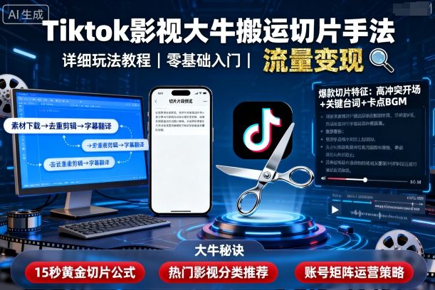 Tiktok影视大牛搬运切片手法，详细玩法教程-nangewz