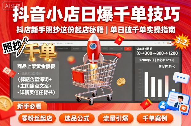 抖音小店日爆千单技巧，抖店新手照抄这份起店秘籍，单日破千单-nangewz