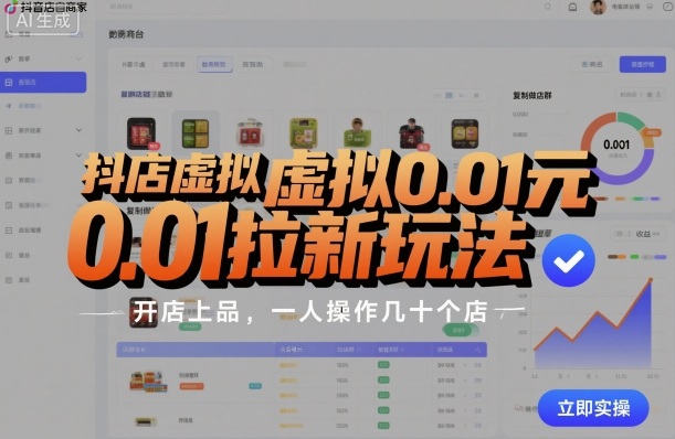 抖店虚拟0.01元拉新玩法，复制做店群，开店上品，一人操作几十个店-nangewz
