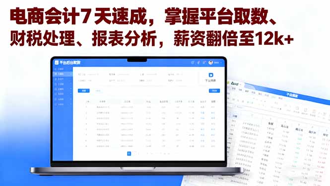 电商会计7天速成，掌握平台取数、财税处理、报表分析，薪资翻倍至12k+-nangewz