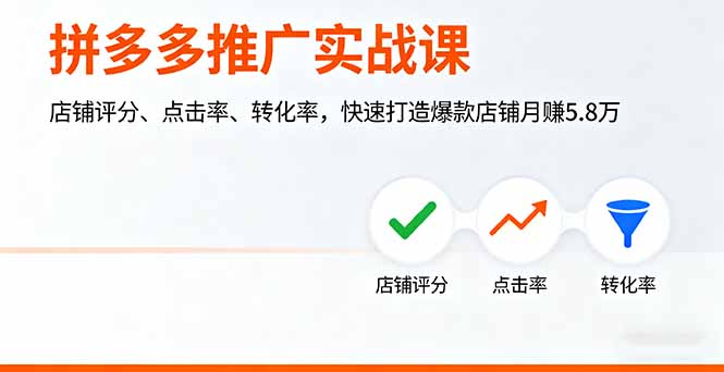 拼多多推广实战课，店铺评分、点击率、转化率，快速打造爆款店铺月赚5.8万-nangewz