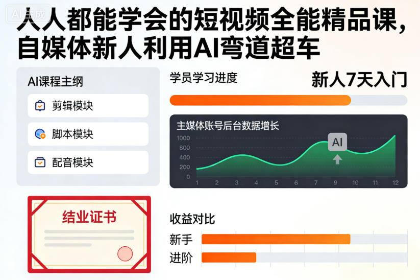 人人都能学会的短视频全能精品课，自媒体新人利用AI弯道超车-nangewz