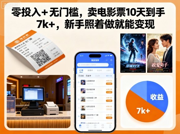 零投入+无门槛，卖电影票10天到手7k+，新手照着做就能变现【揭秘】-nangewz