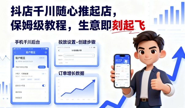 抖店千川随心推起店，保姆级教程，生意即刻起飞-nangewz