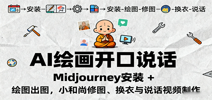 AI绘画开口说话，Midjourney安装 + 绘图出图，小和尚修图、换衣与说话视频制作-nangewz