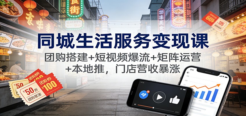 同城生活服务变现课：团购搭建+短视频爆流+矩阵运营+本地推，门店营收暴涨-nangewz