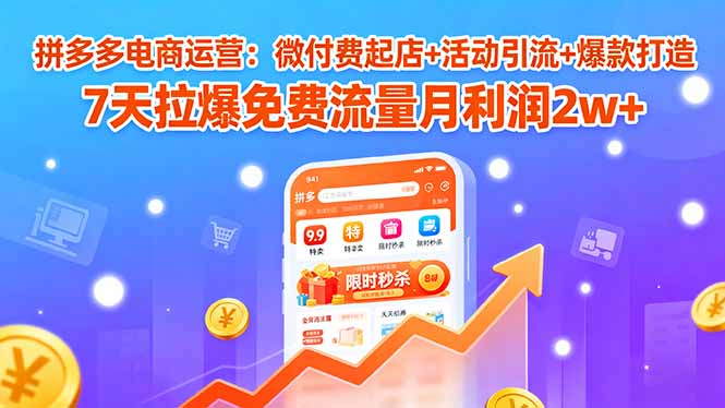 拼多多电商运营：微付费起店+活动引流+爆款打造 7天拉爆免费流量月利润2w+-nangewz