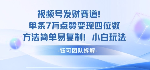 视频号发财赛道单条7W点赞变现四位数方法简单易复制小白玩法-nangewz