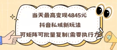 当天最高变现1k+，抖音私域新玩法，可矩阵可批量复制-nangewz