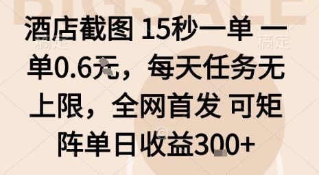 酒店截图15秒一单，一单0.6米，每天任务无上限，全网首发可矩阵单日收益3张【揭秘】-nangewz