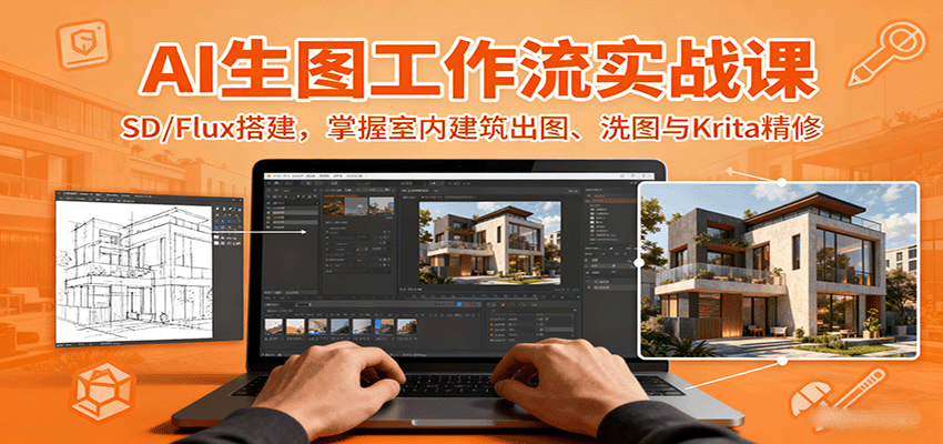 AI生图工作流实战课：SD/Flux搭建，掌握室内建筑出图、洗图与Krita精修-nangewz