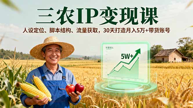 三农IP变现课，人设定位、脚本结构、流量获取，30天打造月入5万+带货账号-nangewz