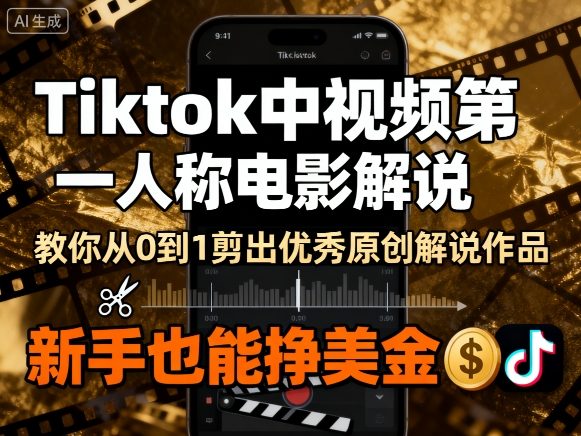 Tiktok中视频第一人称电影解说,教你从0到1剪出一个优秀的原创解说作品,新手也能挣美金