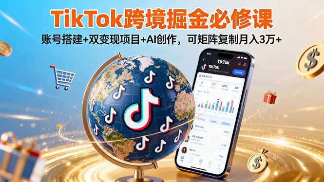 TikTo跨境掘金必修课，账号搭建+双变现项目+AI创作，可矩阵复制月入3万+-nangewz
