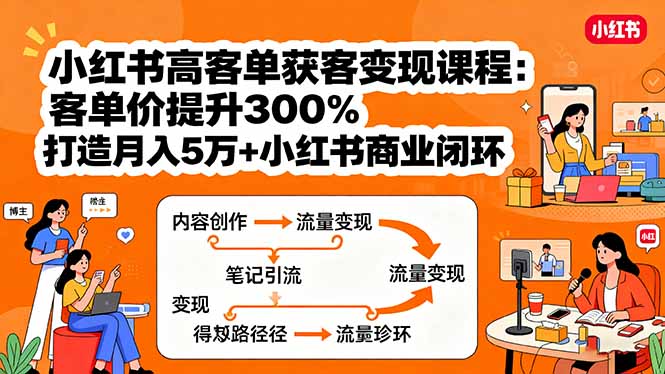 小红书高客单获客变现课程：客单价提升300%，打造月入10万+小红书商业闭环-nangewz