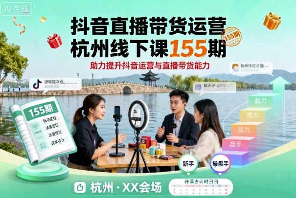 抖音直播带货运营杭州线下课155期，助力提升抖音运营与直播带货能力-nangewz