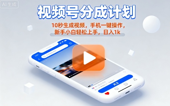 视频号分成计划懒人玩法，10秒生成视频，手机一键操作，新手小白轻松上手，日入1K【揭秘】-nangewz