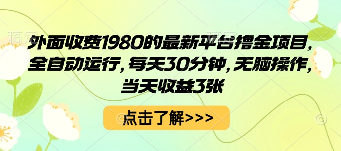 外面收费1980的最新平台撸金项目，全自动运行，每天30分钟，无脑操作，当天收益3张【揭秘】-nangewz