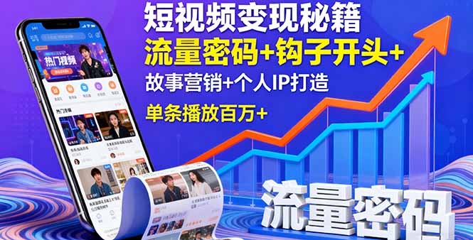 短视频变现秘籍，流量密码+钩子开头+故事营销+个人IP打造，单条播放百万+-nangewz