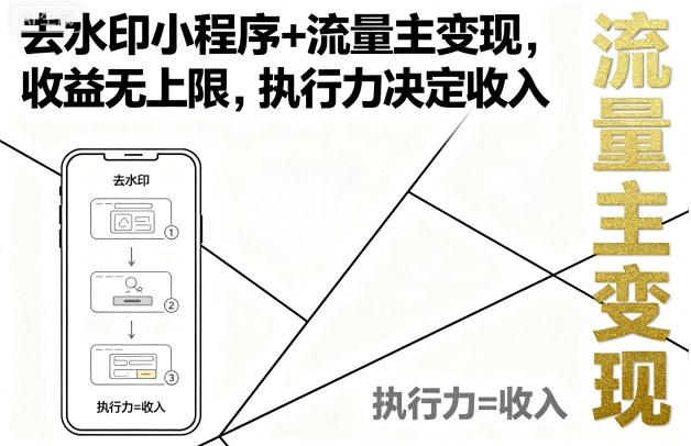 去水印小程序+流量主变现，收益无上限，执行力决定收入-nangewz