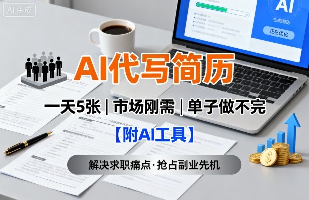 AI代写简历，一天5张，今年找工作难，市场刚需，单子做不完【附AI工具】-nangewz